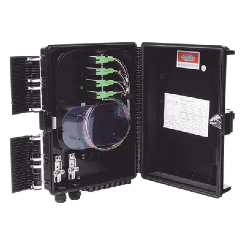 Cierre de Empalme de Fibra Óptica / 24 Fusiones / 16 Puertos Drop / IP65 / -40°C a +85°C / Instalación Poste-Pared-Aérea