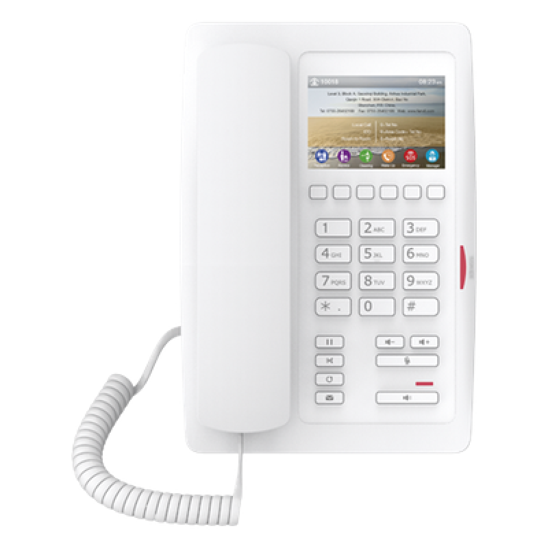 (H5 Color Blanco)Teléfono para Hotelería, profesional de gama alta con pantalla LCD de 3.5 pulgadas a color, 6 teclas programables para servicio rápido (Hotline) PoE