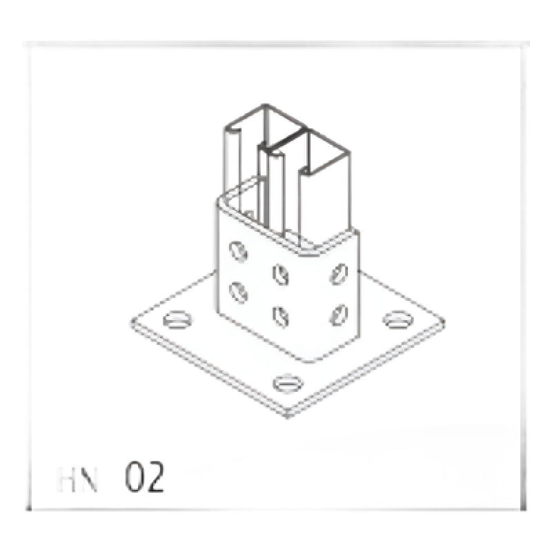 Base Cuadrada con 4 perforaciones para Perfil Doble.