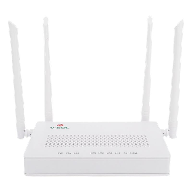 ONU Dual G/EPON / Wi-Fi AC Doble Banda / 2x LAN Gigabit / 1x FXS / 4 Antenas 5 dBi / 12V 1A