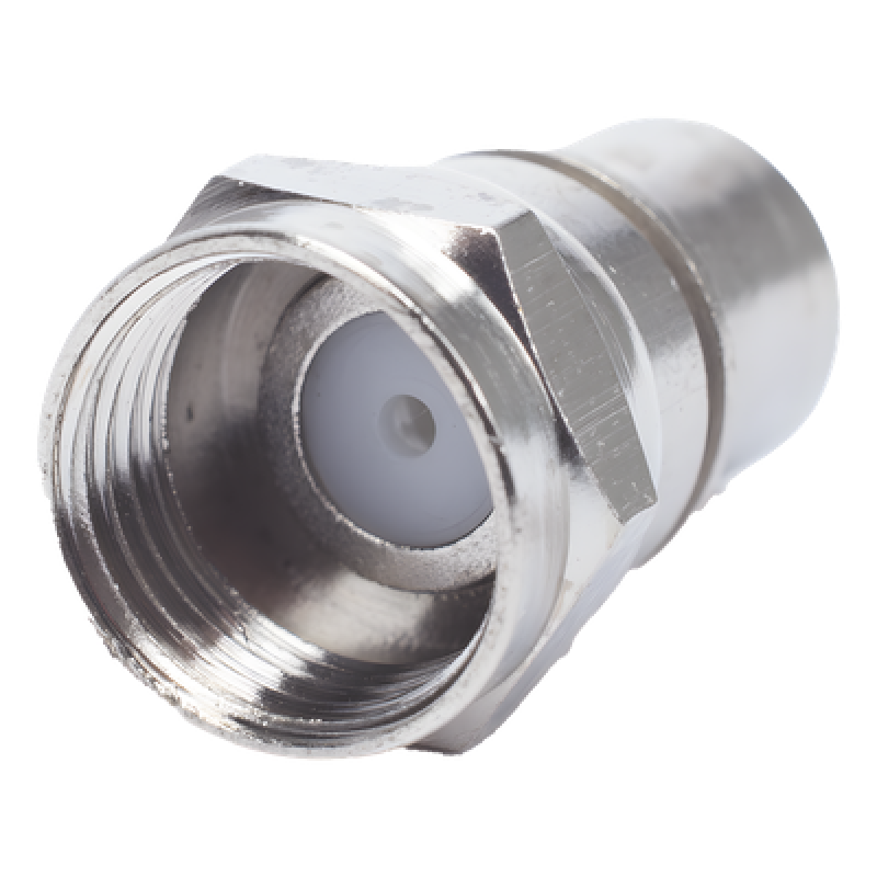 Conector F Macho, Plegable con PIN para Cable RG-6, Cuerpo de Bronce Niquelado.