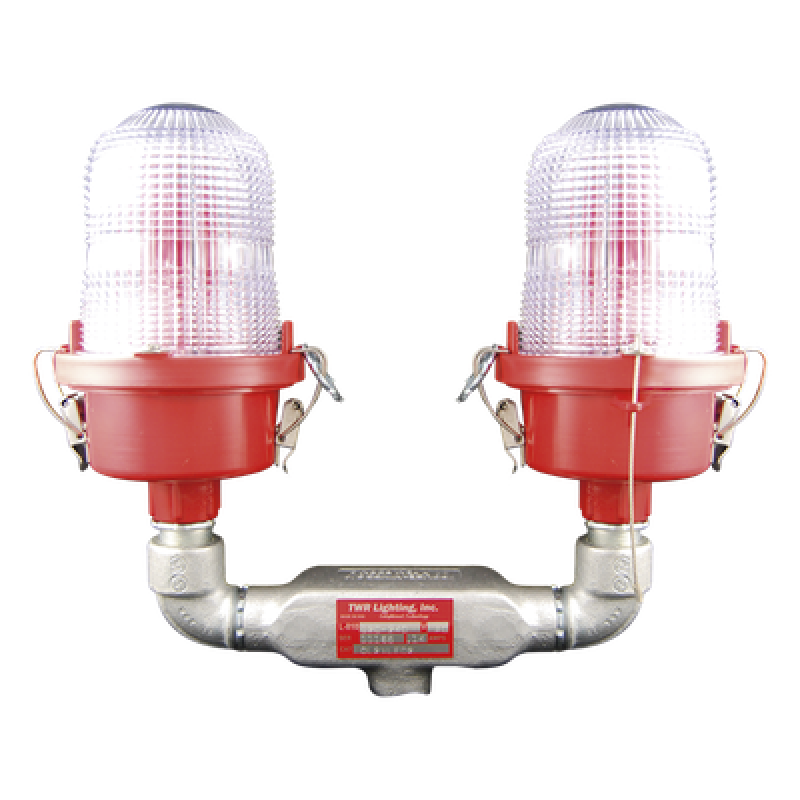 Luz de Obstáculo Doble Baja Intensidad FAA Tipo L-810 / LED Rojo e Infrarrojo / 120-240 VAC / Intensidad Efectiva 32.5 CD / IR 4mW/sr @ 850nm / Base Valox / Lente Acrílico Fresnel / Protección Corrosión