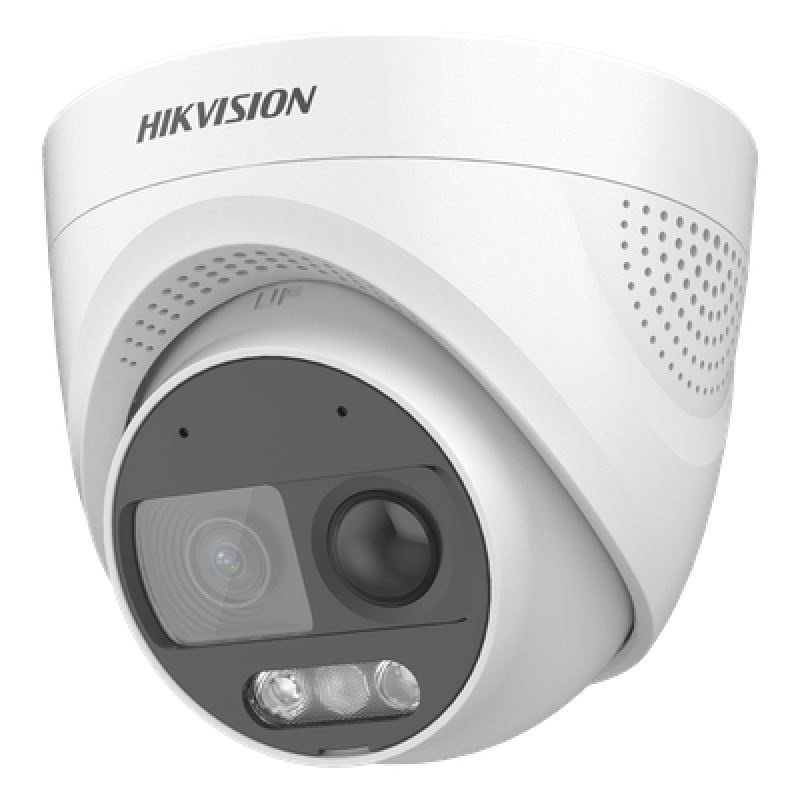 Cámara Turret TURBOHD / 2 Megapixel 1080p / Imagen a Color 24/7 / Luz Blanca 20 m (65.6 ft) / Sensor PIR 110° / Sirena 93.5 dB / Estrobo Rojo-Azul / IP67 / WDR 130 dB / Micrófono Integrado
