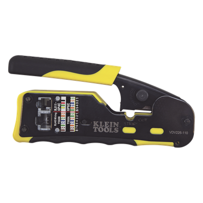 Ponchadora/Pelacables/Cortacables con Matraca para Conectores Pass-Thru RJ45 y Conectores Estándar RJ11/RJ12.