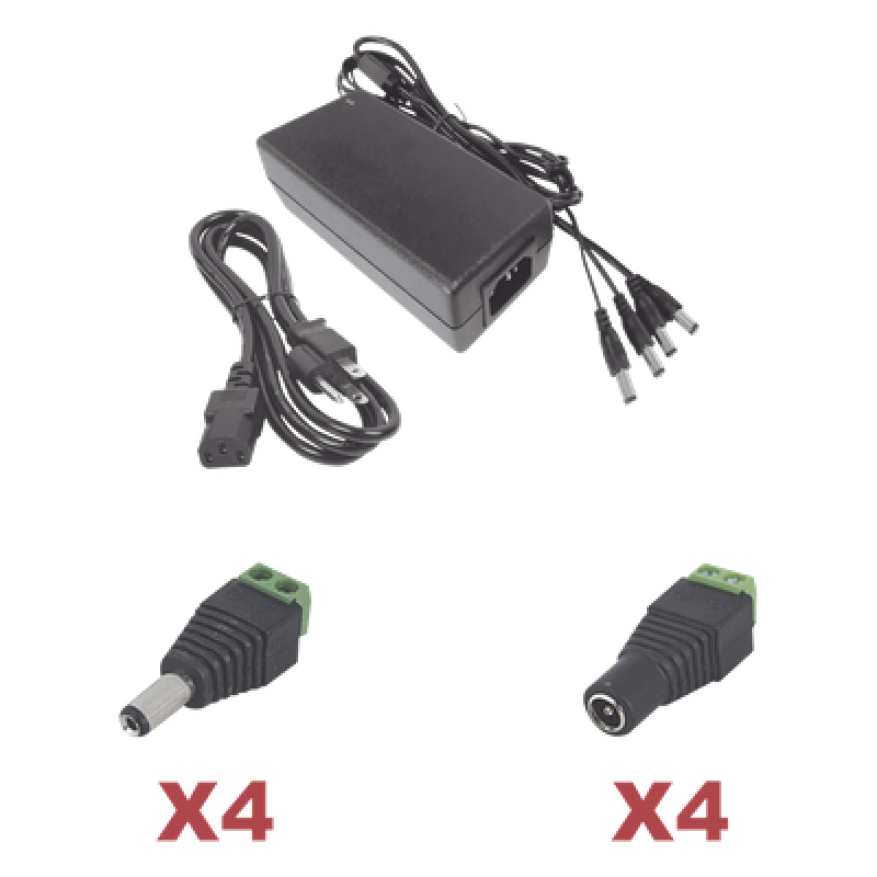 Kit de Fuente de Poder / 12 VCC / 5 A / 4 Canales / 110-220 VCA / 0.38 x 0.20 x 0.11 pies
