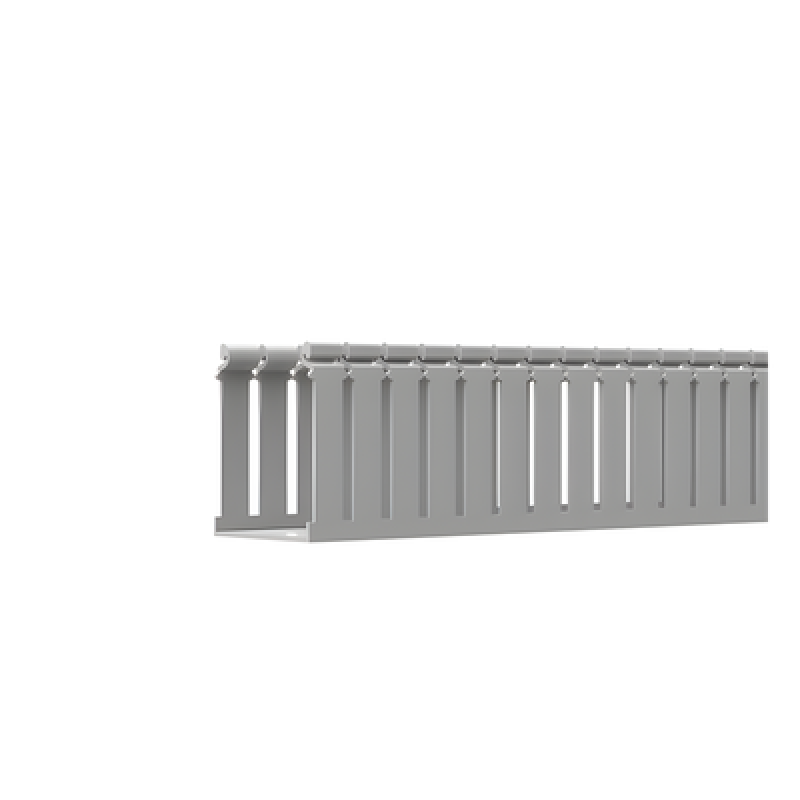 Canaleta Ranurada de PVC con Tapa, Tipo F, 108 mm de Ancho, 104.1 mm de Alto y 2 m de Largo, Color Gris