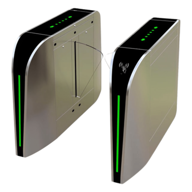 Puerta de cortesía tipo FLAP bidireccional / 30 personas por minuto / Acabado de Lujo / Apertura en 1 segundo / Acero inoxidable / Indicadores LED / Alarma por acceso denegado