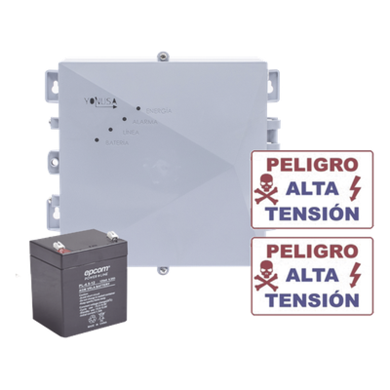 KIT de Energizador de 12,000Volts-1JOULES/2500 mts lineales de proteccion/Activado por Atenuación de voltaje,Corte de línea o Aterrizamiento de la línea/Integración a panel de Alarma.