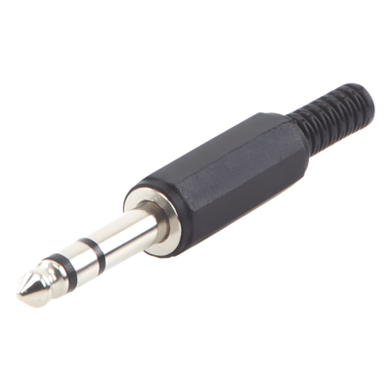 Conector Macho Estéreo / 6.35 mm (1/4") / Cuerpo Plástico / Terminación Soldadura / 28-14 AWG