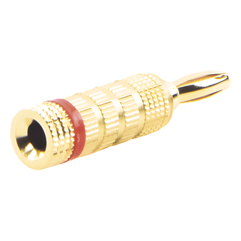 Conector Banana / Tipo Tornillo / Chapado en Oro 24K / 12 AWG Máx / Polaridad Codificada / 1 Pieza Roja
