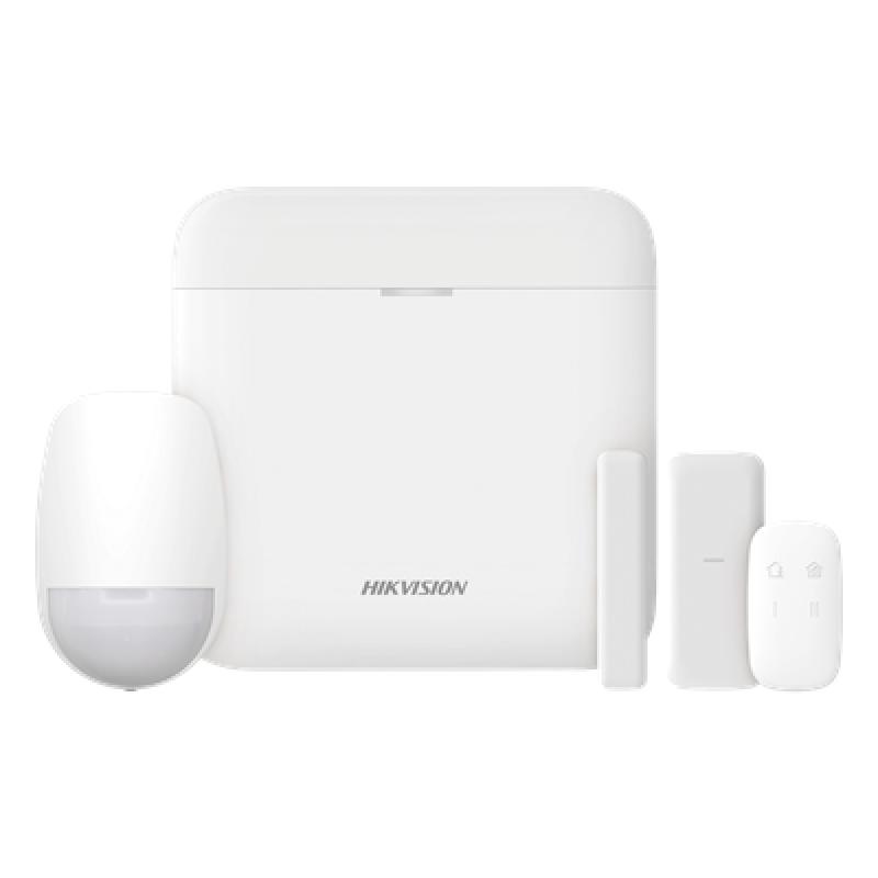 (AX PRO) KIT de Alarma AX PRO con GSM (3G/4G) / Incluye: 1 Hub con bateria de respaldo / 1 Sensor PIR / 1 Contacto Magnético Slim / 1 Control Remoto / Wi-Fi / Compatible con Hik-Connect P2P