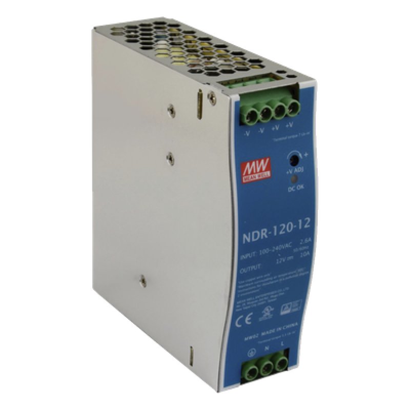 Fuente de poder industrial de 120 W, salida 12 Vcc, entrada 90~264 VCA, para montaje en riel DIN,