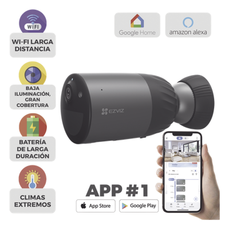 Cámara IP Inalámbrica Con Batería Recargable (Cero Cables) / Colores en Oscuridad / 2 Megapíxel / Sirena y Estrobo / Alertas de Audio Personalizable / Uso en Exterior / Grabación en la Nube / Almacenamiento Interno