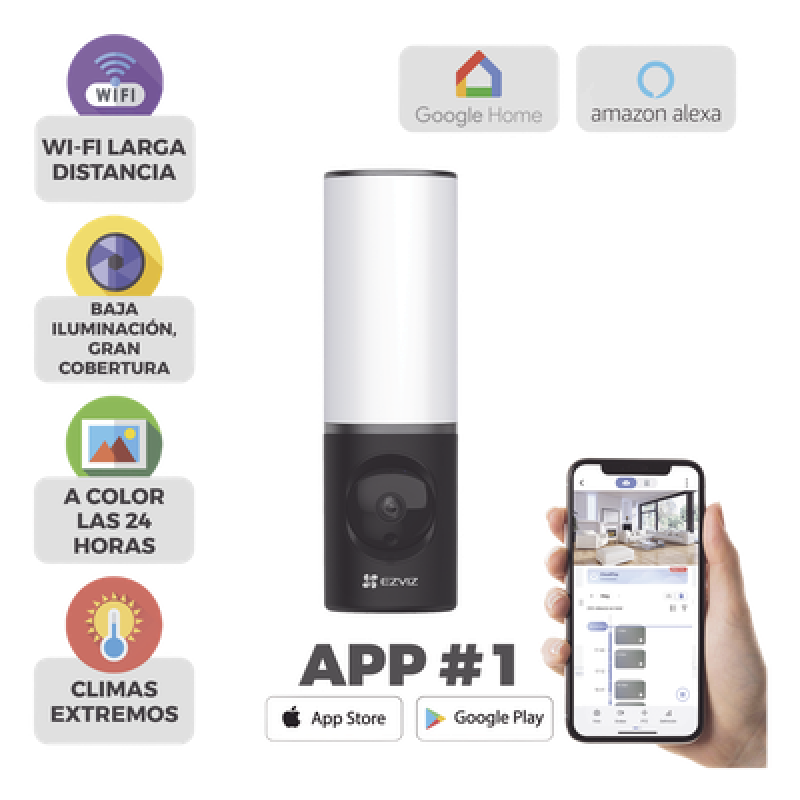 Cámara IP 4 Megapíxel / Wi-Fi / Lampara Integrada / Audio de dos vías / Imágen Nocturna a Color / Detección Humana / Audios Personalizables / Almacena en Memoria Interna / Uso Exterior con Protección