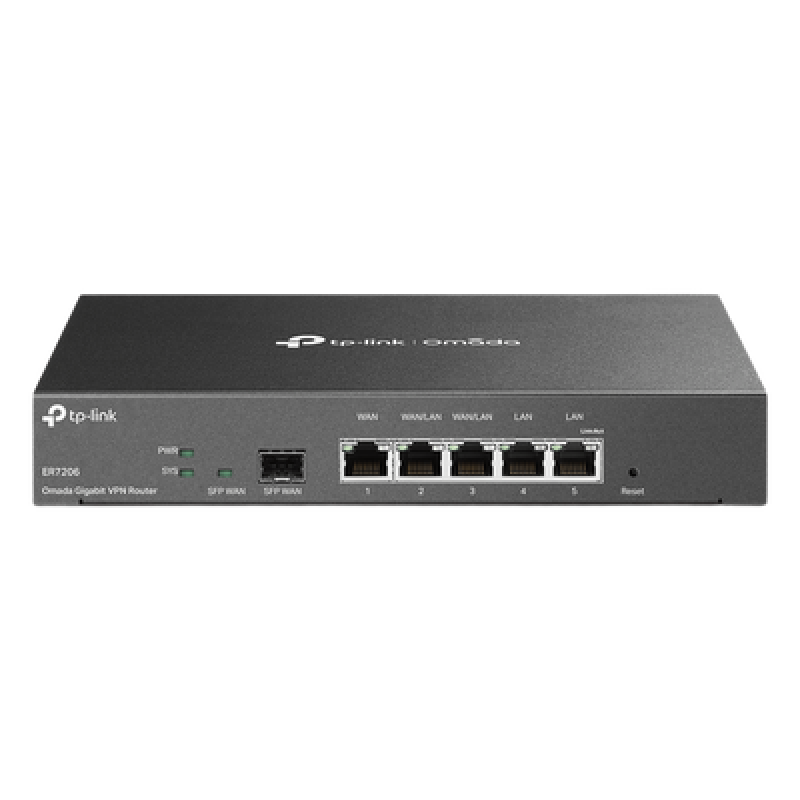 Router Omada VPN / SDN Multi-WAN Gigabit / 1 Puerto WAN SFP Gigabit / 1 Puerto WAN RJ45 Gigabit / 2 Puertos LAN RJ45 Gigabit / 2 Puertos Configurables LAN/WAN / 150,000 Sesiones Concurrentes / Administración Centralizada Omada o Stand-Alone