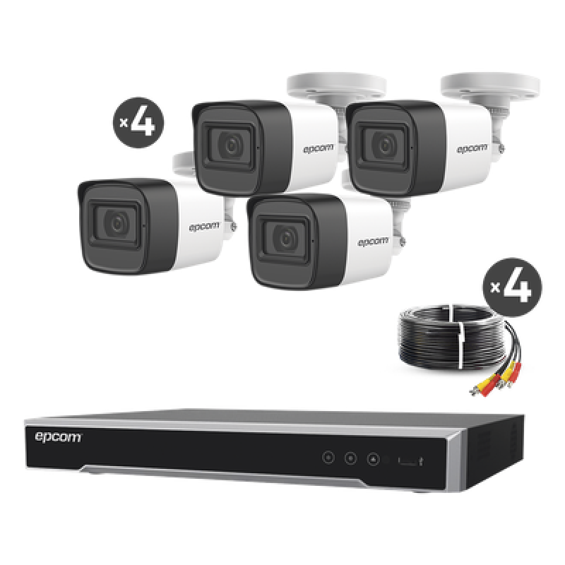 Kit TURBOHD 5 Megapixel / DVR 4 Canales / 4 Cámaras de 5 Megapixel con Micrófono Integrado / 4 Cables 18 Metros / Fuente de Poder Profesional