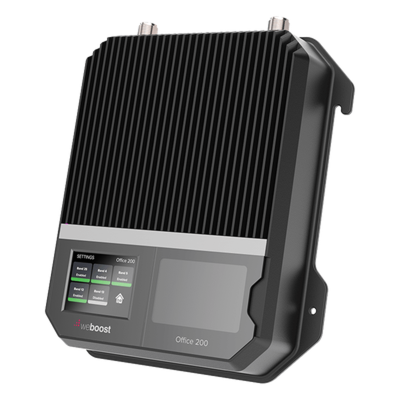 Amplificador Office 200 para 4G, 3G, 2G y llamada VoLTE y convencional. Especial para personalizarlo con antenas, cables y accesorios de acuerdo al requerimiento de la instalación. Puede cubrir en interior áreas de hasta 1600 m² con 4 a