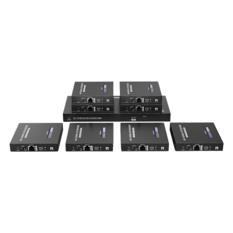 Kit Divisor y Extensor HDMI / Divide 1 Fuente HDMI a 8 Pantallas / Extiende la señal HDMI hasta 70 m / Resolución 4K @ 60 Hz/ Cat 6/6a/7 / IPCOLOR / CERO LATENCIA / Uso 24/7 / Puerto S/PDIF / EDID / RS232 / Salida Loop / Alimente solo el Tx