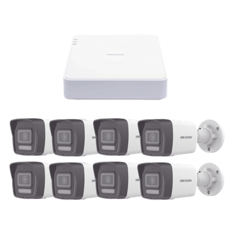 Kit IP 1080p (2 Megapixel) / NVR de 8 Canales con 8 Puertos PoE / 8 Cámaras IP Bala ColorVu Lite y Motion Detection 2.0 / Micrófono Integrado