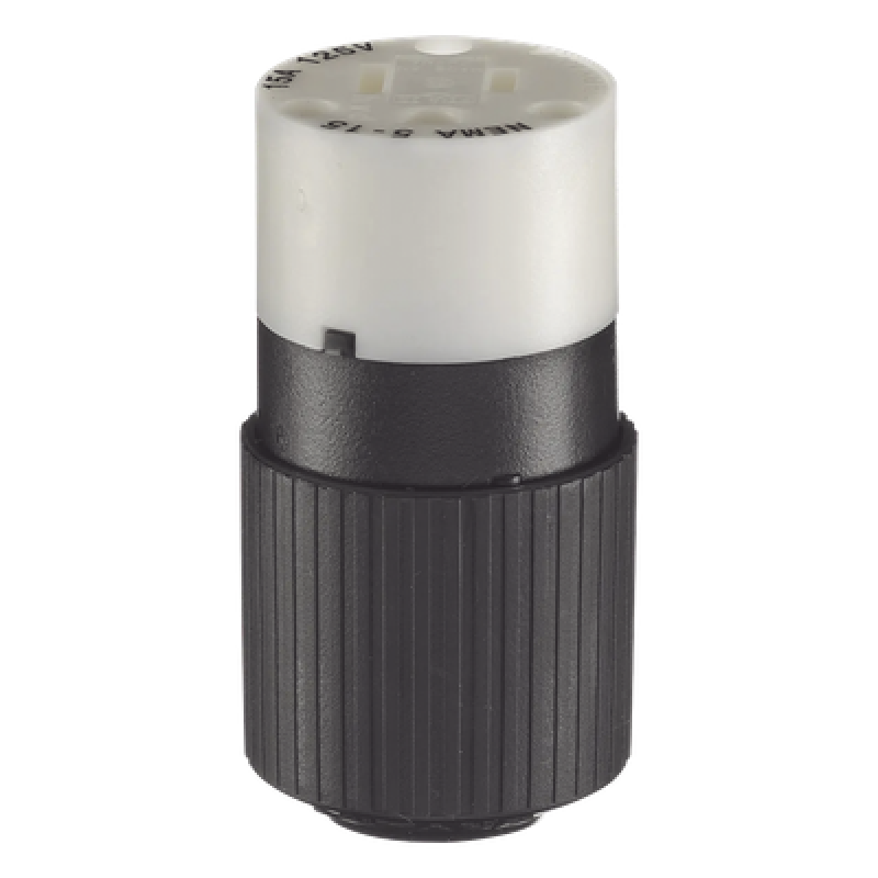 Conector de 15 A 125 V CA/ 2 Polos 3 Hilos/ Grado Industrial/ Color Blanco y Negro/ NEMA 5-15R.