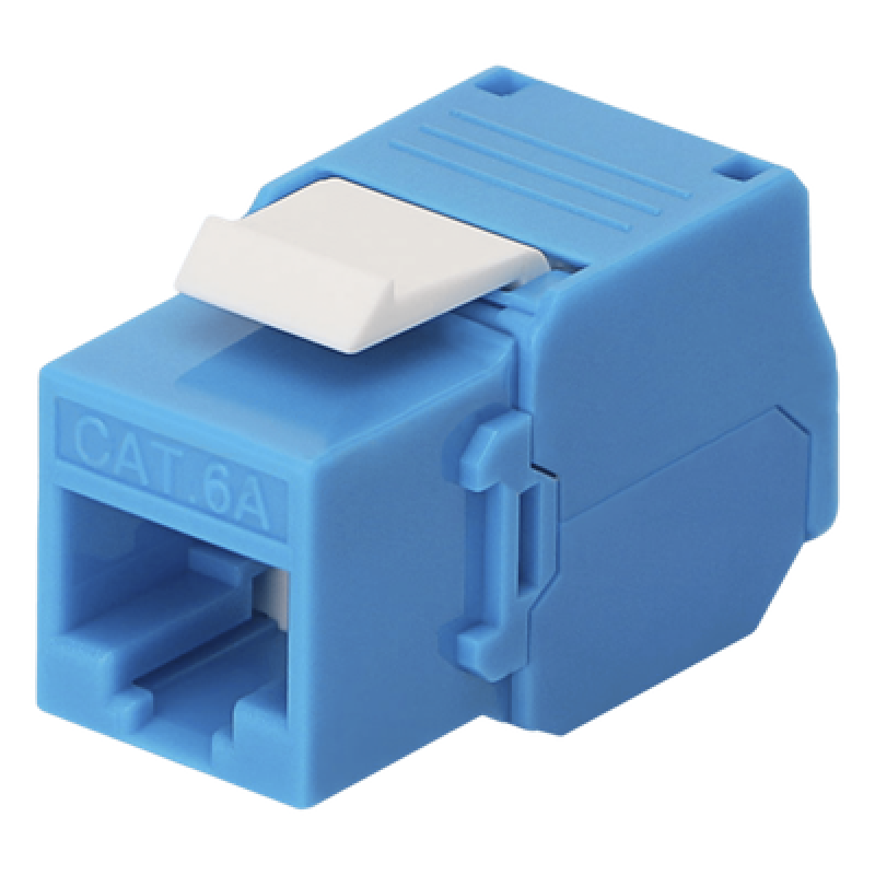 Módulo Jack Keystone Cat6A (Toolless), con Terminación en Ángulo 180 - Color Azul, Compatible con Faceplate y Patchpanel Linkedpro
