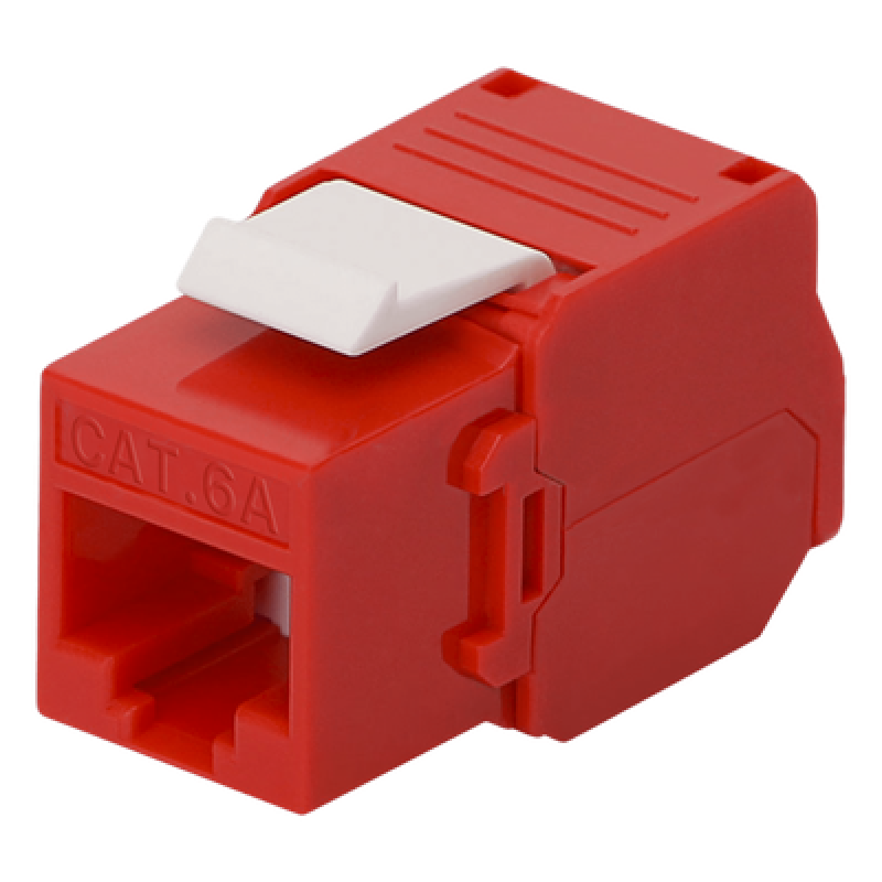 Módulo Jack Keystone Cat6A (Toolless), con Terminación en Ángulo 180 - Color Rojo, Compatible con Faceplate y Patchpanel Linkedpro