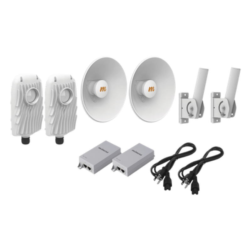 Kit de 2 radios B5X con kit de antenas de (25 dBi), rango de frecuencia extendida (4.9 a 6.4 GHz), incluye inyector POE, cable de alimentación y 2 FLEXIMOUNT-XL para alineación, distancia de hasta 10 km