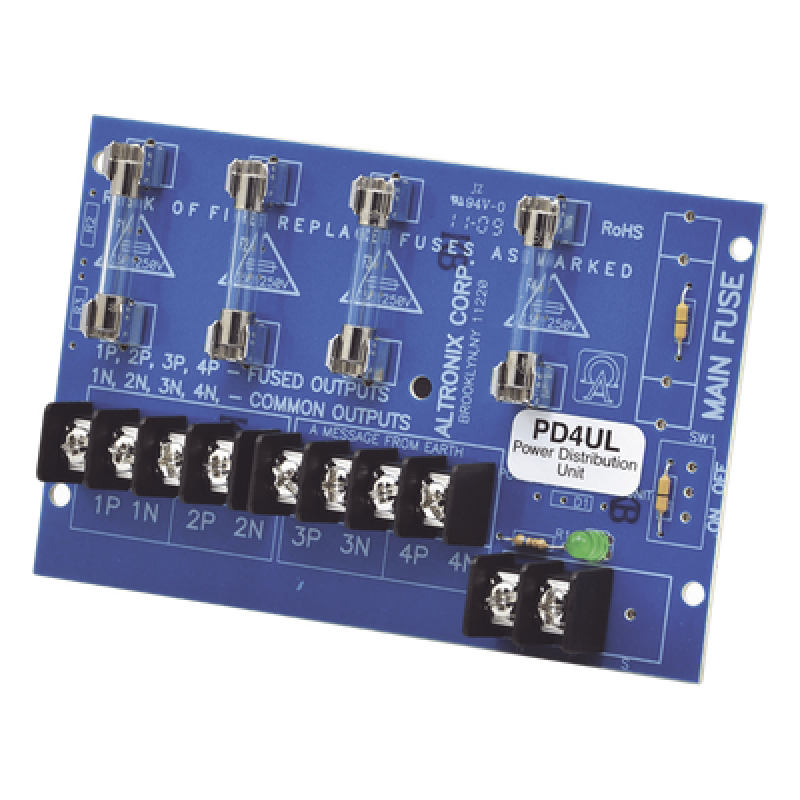 Módulo de Distribución de Energía / 4 Salidas Protegidas / 12-24 Vcc 10 A / 24-28 Vca 12 A / Fusibles 3.5 A