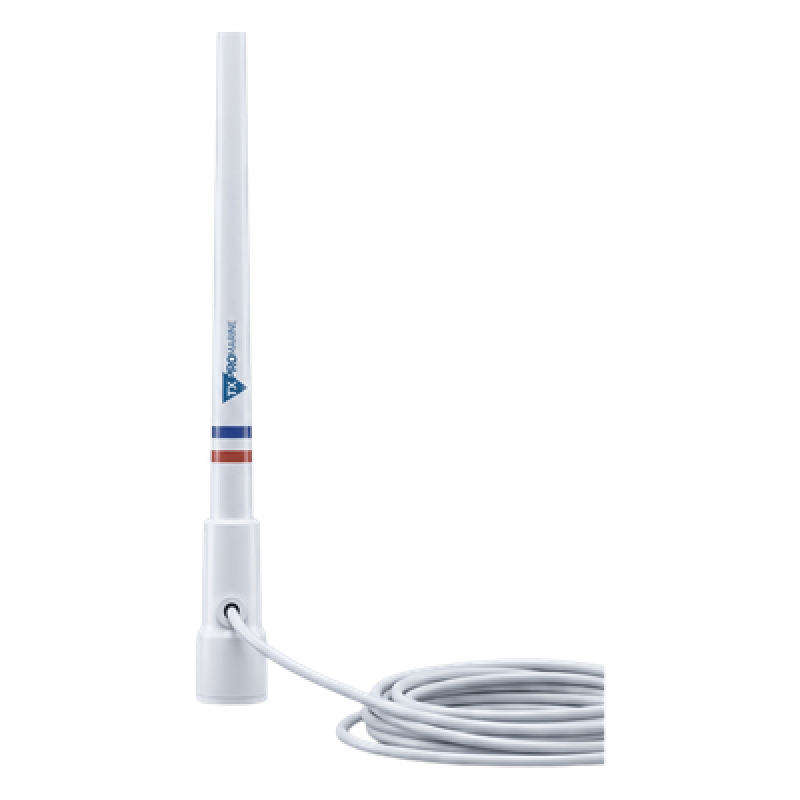 Antena Marina VHF / Fibra de Vidrio / 156-163 MHz / 6.5 dBi / Cable 10 m (32.8 ft) / IP67 / 2.4 m (7.9 ft)