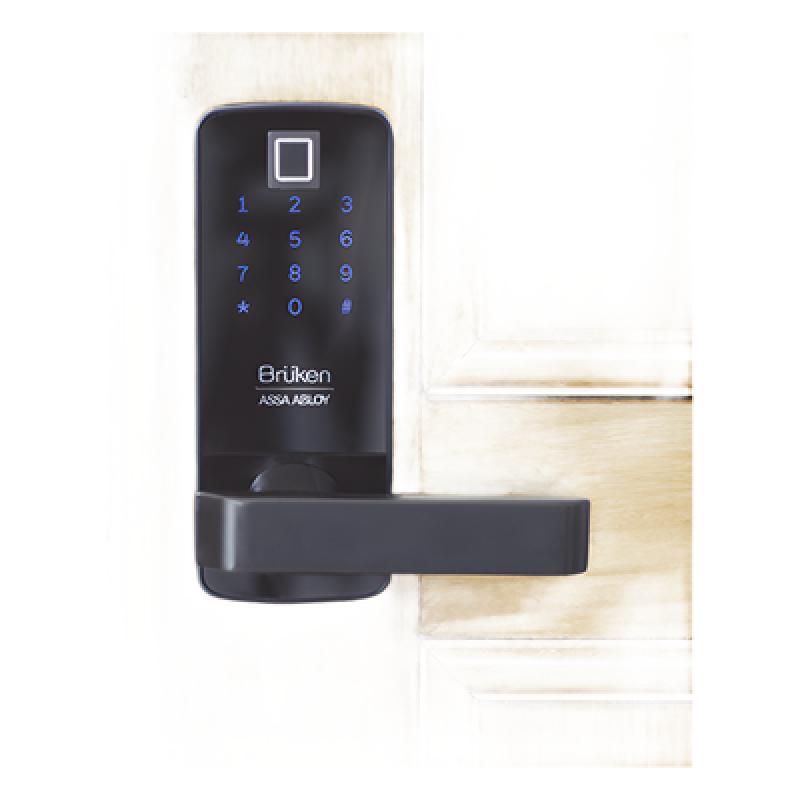 Cerradura Electrónica con Manija / Biométrico / Tarjeta / Contraseña / 99 Usuarios / 6 V DC / Madera