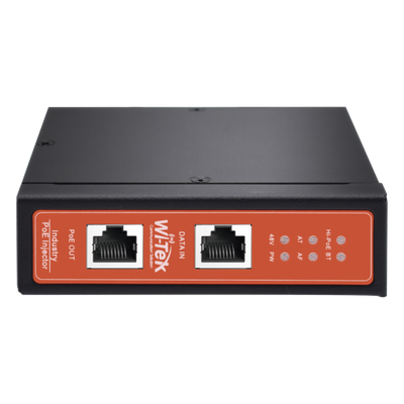 Inyector PoE Industrial / DC entrada 12-57V / PoE salida de Hasta 90W / Carcasa de Metal / Riel DIN / Aplicaciones CCTV