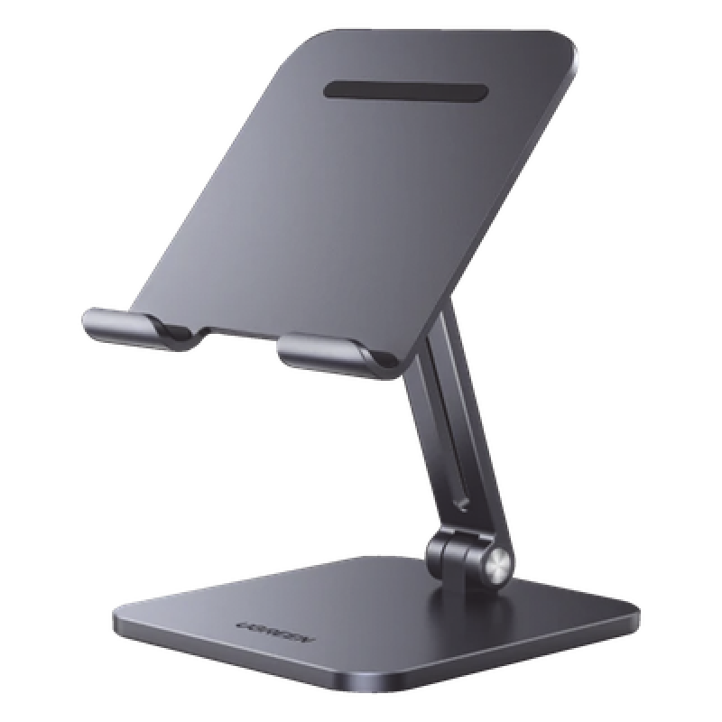 Soporte de Aluminio para IPad & Tablet | Plegable |Angulo Ajustable de 180° y 270° | Base Antideslizante | Protección de Silicona | Amplia Compatibilidad con dispositivos de 7.9'' a 12.9'' | Aluminio Solido | Color Gris
