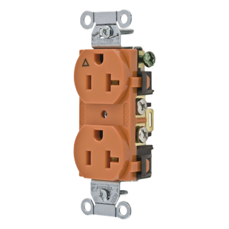 Contacto Dúplex Conexión a Tierra Aislada/ 20 A 125 V/ 2 polos 3 Hilos/ Color naranja/ Nema 5- 20R/ Grado Comercial.