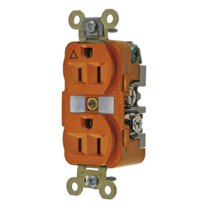 Contacto Dúplex Conexión a Tierra Aislada 15A 125V/ 2 Polos 3 Hilos/ Color Naranja/ Nema 5-15R/ Grado Industrial.