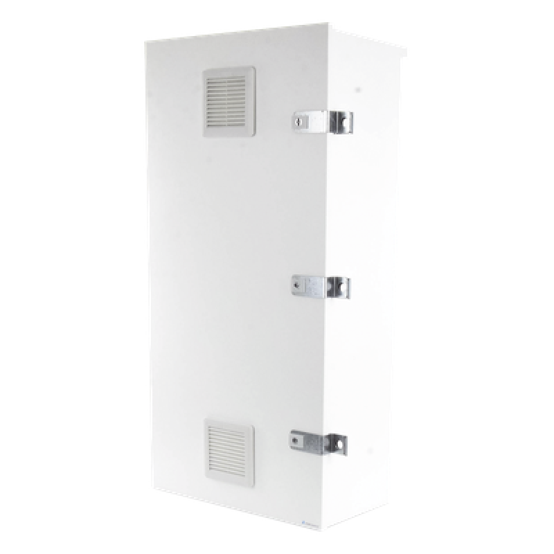 Gabinete para instalación de 3 Baterías PL110D12, Fabricado en Lámina Galvanizada, Accesorios para piso o poste (No incluidos)