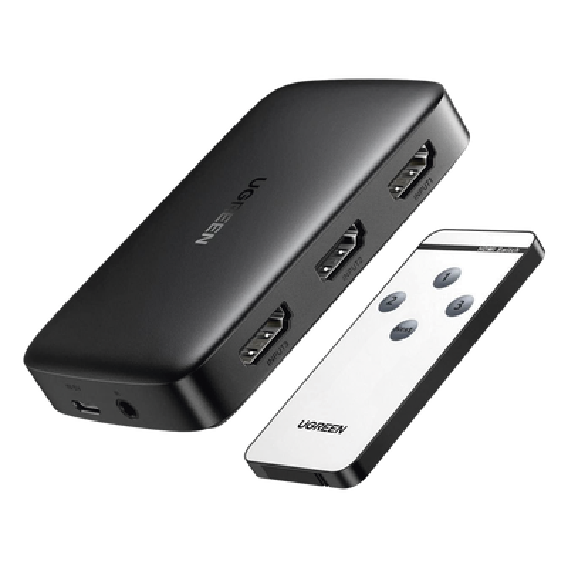 Conmutador HDMI (Switch) 4K@30Hz | 3 Entradas a 1 Salida | 3D | Transmisión Estable | Incluye Control Remoto | Receptor de Infrarrojos | Indicador LED | Chip Inteligente | Incluye Cable Micro USB para Alimentación.