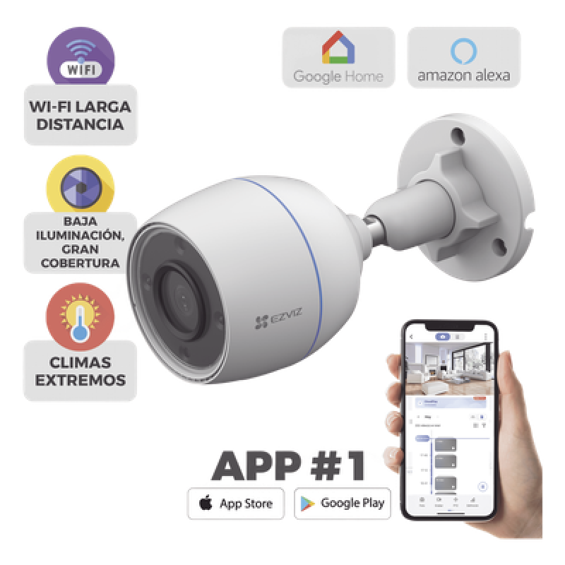 Cámara Bala IP / 2 Megapixel / Wi-Fi 2.4 GHz / Lente 4 mm 82° / IP67 / Micro SD 512 GB / Audio Integrado