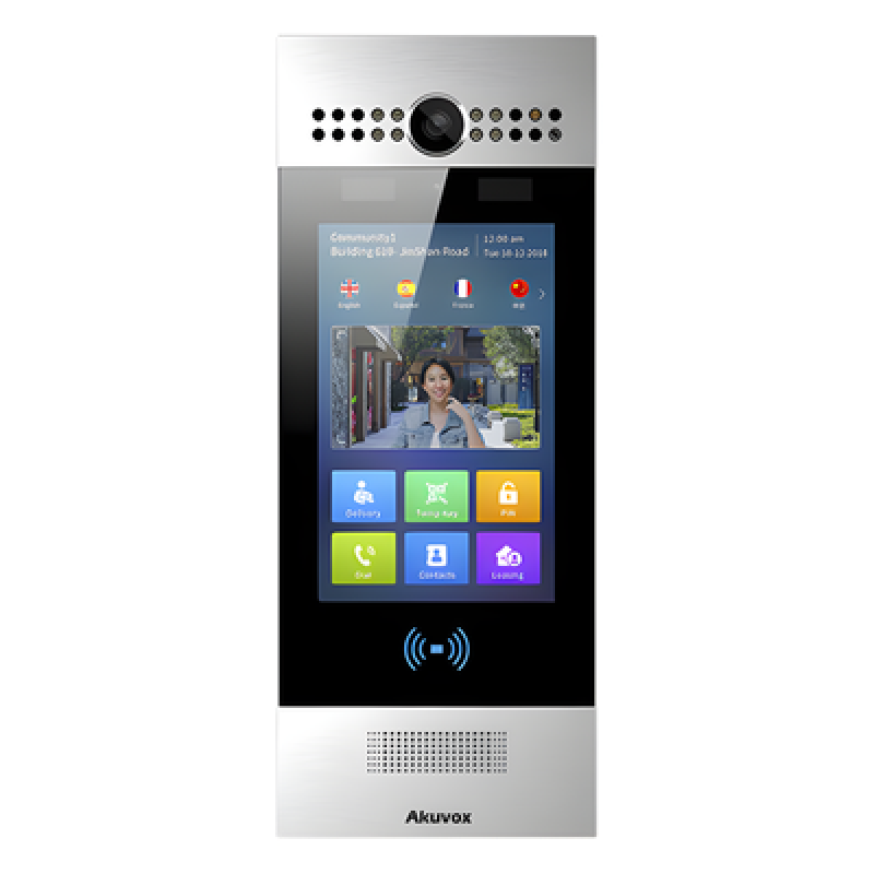 Videoportero IP / Pantalla Táctil 7" / Reconocimiento Facial / Dual Cámara 2MP / IP65 / IK06 / PoE / SIP / ONVIF / Android / QR y PIN / RFID 125kHz/13.56MHz / Bluetooth