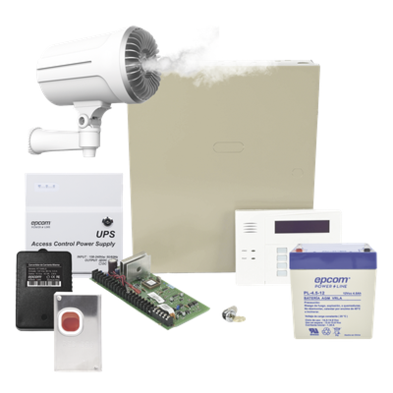 Panel de Alarma con Generador de Niebla / 150 m³ (5,297 ft³) en 10 s / 48 Zonas / Teclado Alfanumérico con Receptor Inalámbrico / Activación por Contacto Seco