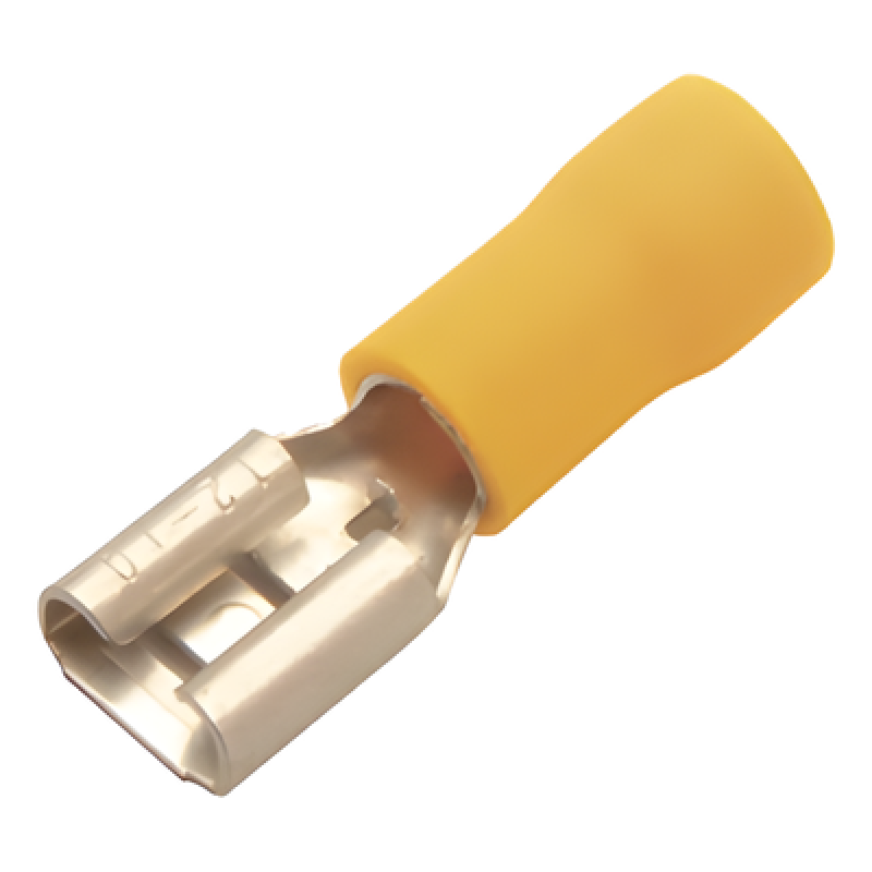 Terminal tipo hembra aislada 0.250 / 12 - 10 AWG / Amarillo / Para baterías con terminal F1 / Paquete de 25 piezas.