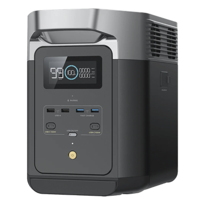 EcoFlow DELTA 2 MAX | Estación de Energía Portátil 2048Wh Litio LFP / 6 AC 2400 W (Max. 3400W) / 2 USB-C 100W / Capacidad para Aumentar Respaldo / Soporta Cargador de Coche 10A a 12.6V / Conectividad WiFi y Bluetooth (App) / Carga Sol