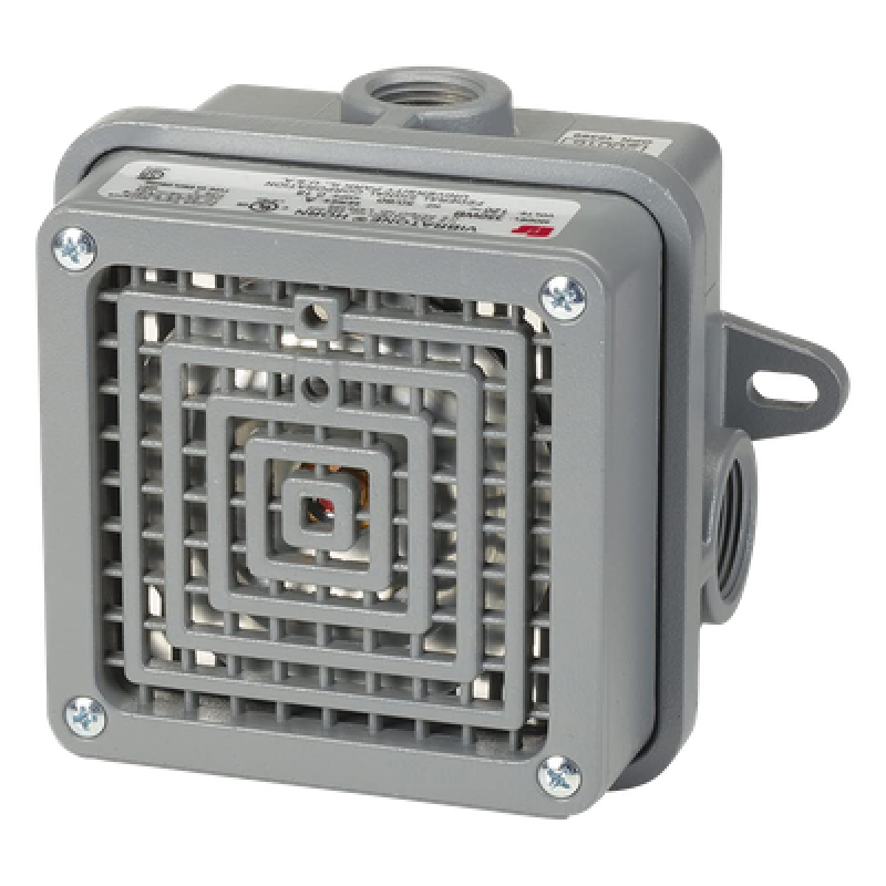 Bocina para lugares peligrosos Vibratone® con carcasa para exteriores Tipo 4X, Certificado CSA Listado por UL y cUL para Clase I, División 2, Grupos A, B, C y D; Clase II, División 2, Grupos F y G; Clase III, 240 VCA, Color Negra