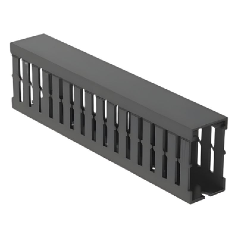 Canaleta Ranurada de PVC con Tapa, Tipo F, 32 mm de Ancho, 53.8 mm de Alto y 2 m de Largo, Color Gris