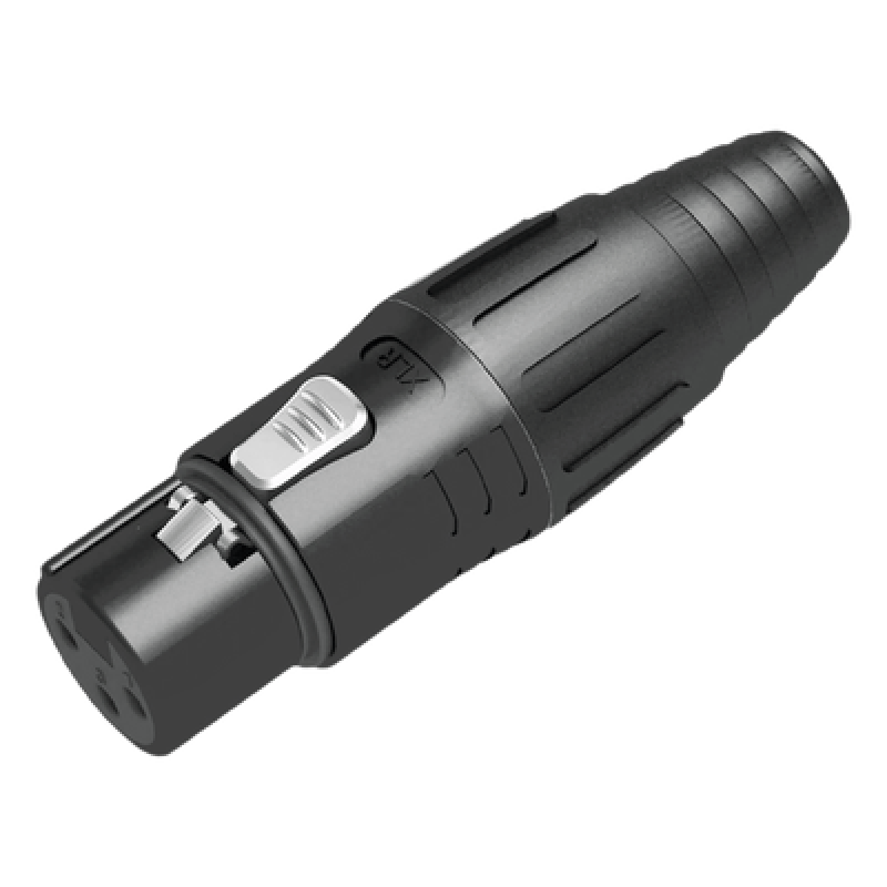 XLR conector de cable hembra, carcasa enchapada en negro, contactos enchapados en plata