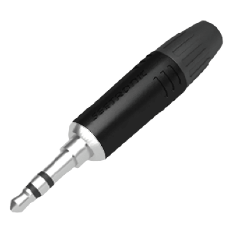 Conector Estéreo Macho 3.5 mm / Carcasa Cromada Negra / Contacto Niquelado / Cable OD 2-4.5 mm