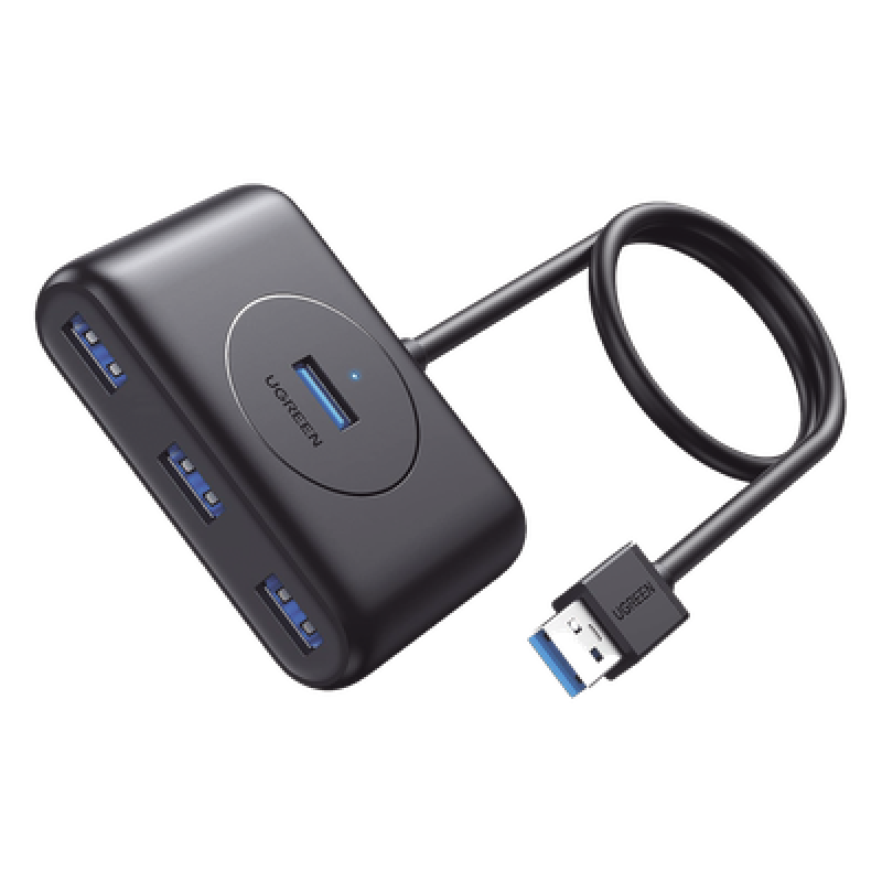 HUB USB-A 3.0 4 en 1 | 4 Puertos USB-A 3.0 (5Gbps) | Entrada USB-C (PD 5V2A) | Cable de 1 Metro | Indicador Led | Ideal para Transferencia de Datos | Entrada USB-C para alimentar equipos de mayor consumo | Color Negro.