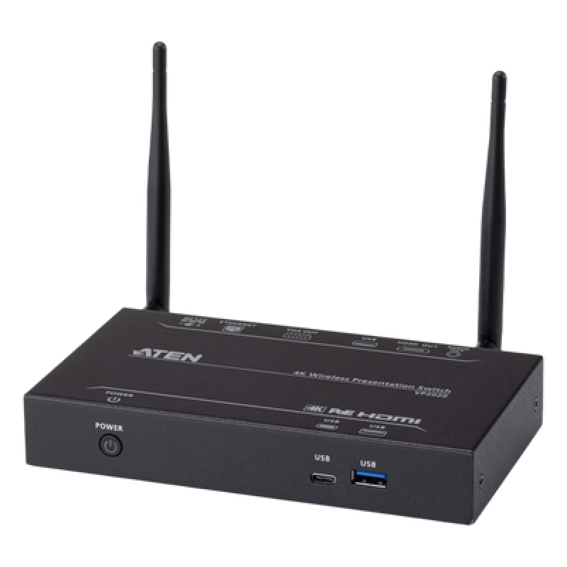 Switch de Presentaciones Inalámbrico / 4K UHD 30 Hz / VGA 1080p / Multivista 2 Fuentes / PoE / Control USB Posterior