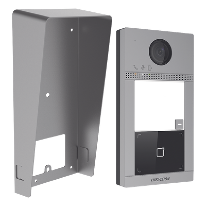 Kit Videoportero + Carcasa protectora IP 2 Megapixel / Llamada y Apertura Remota desde App Hik-Connect / PoE / Exterior IP65 + Antivandalico IK08 / 1 Departamento / Apertura con Tarjeta / Soporta 2 Puertas y hasta 6 Monitores