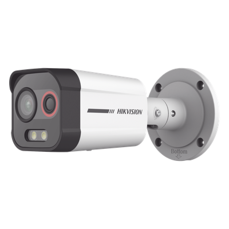 Cámara Bala IP Térmica y Óptica Biespectral / Análisis de Video (VCA) para Protección Perimetral / Clasifica Vehículo y Humano / Térmica 96 x 72 / Óptica 4 MP ColorVu / IP67 / micro SD de 256 GB/ PoE