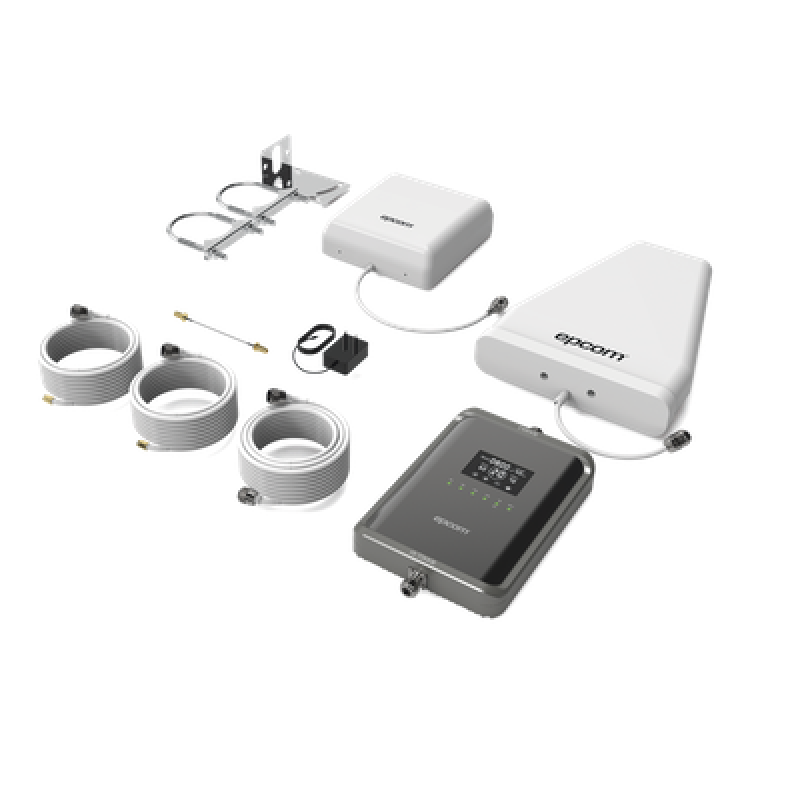Kit Amplificador de Señal Celular 2G, 3G, 4G y 5G / Mejora llamadas convencionales y VoLTE / Amplifica señal de TELCEL, AT&T, MOVISTAR, BAIT,DiRi y más / Cubre hasta 300 m² con una antena y hasta 600 m² con 2 antenas.